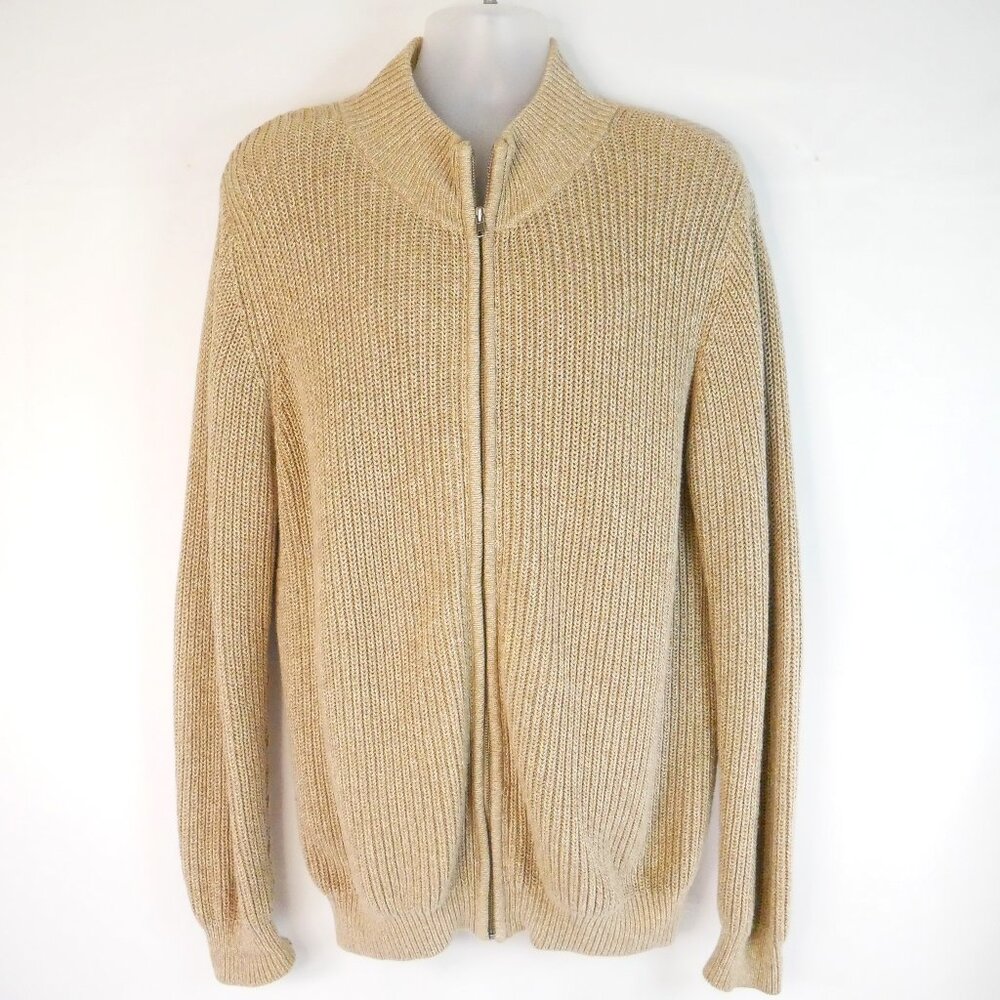 Vintage LL Bean Sweater Mens Large Tall Tan Cardigan Full Zip